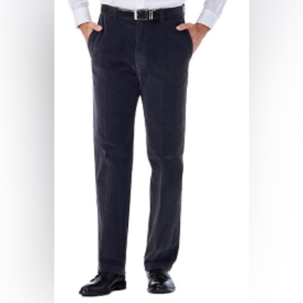 ROUNDTREE & Yorke black classic fit flat front corduroy pants 32 x 32 NWT HTF.